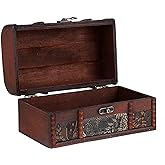 ELLDOO Vintage Treasure Chest Box, Pirate Keepsakes Box for Kids Gifts, Wooden Treasure Storage Box Decorative Box for Jewelry Pearl Trinkets, Medium