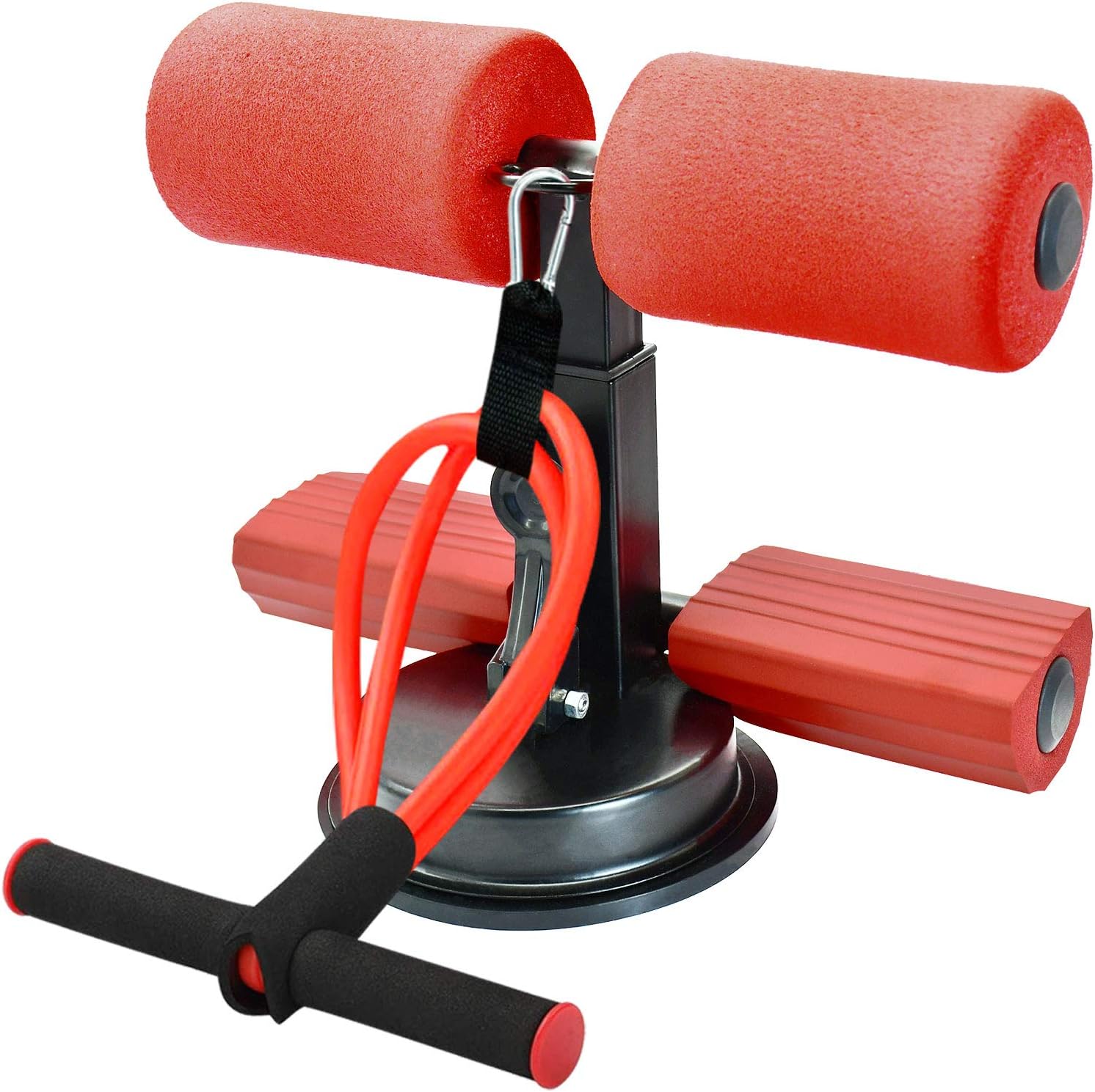 Sit Up Bar with Resistance Bands - Evolvehomefitness Premium Portable Sit Up Adjustable Bar Device to Assist Workouts with Resistance Bands for Home Fitness and Travel - Red