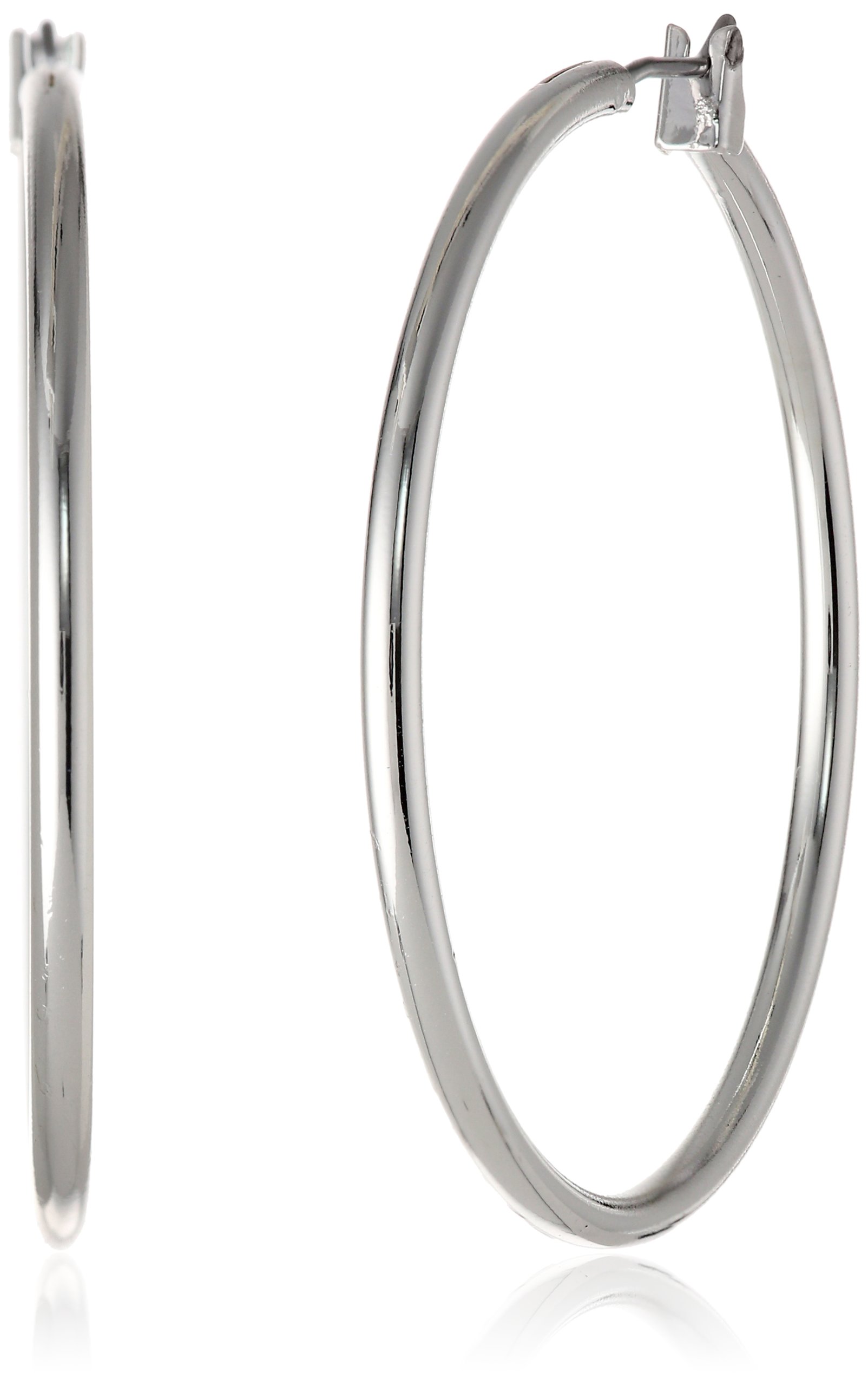 Anne Klein Pendientes de aro finos en tono plateado para mujer – Pendientes de aro grandes con parte superior de clic, aros de joyería de moda de plata pulida