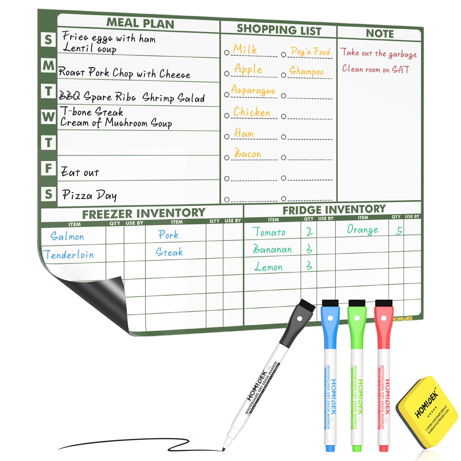 Photo 1 of Magnetic Meal Planner Menu Board: Reusable Dry Erase Family Planning Board with Grocery List & Fridge Freezer Inventory List for Refrigerator, Dry Erase Markers and Eraser Included - 14x11 Inches