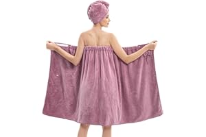 HJMJY Bath Wrap Towels for Women – Adjustable Spa Shower Wrap with Super Absorbent Microfiber, Quick-Dry Body & Hair Towel Set for Home, Hotel, Beach, Pool, Gym, Travel – Purple