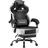 GTPLAYER Gaming Chair for Adults, Ergonomic Big &amp; Tall Chair, Jet Black | Computer Video Game Chair with Footrest, Comfort Wide Seat with Lumbar Support Height Adjustable for Office/Home, Leather