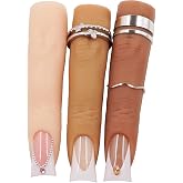 Naughtology Silicon Fake Fingers Nail Art Practice Set&ndash;3 Skin Tones Reusable Practice Fingers for Acrylic Nails &amp; Color Display, Flexible Wire Core Training Model Technician Supplies Salon Accessories