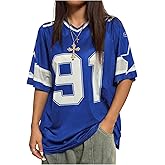 SHENHE Women's Graphic Football Jersey Top V Neck Short Sleeve Loose T Shirt Streetwear