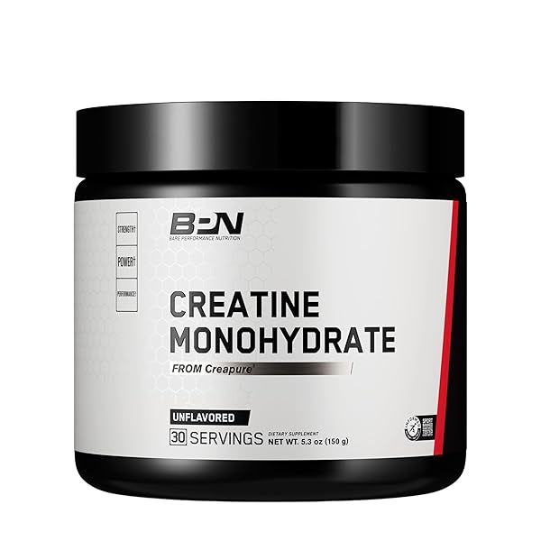 BARE PERFORMANCE NUTRITION, BPN PURE CREATINE MONOHYDRATE POWDER BY CREAPURE, 5G OF CREATINE PER SERVING, SUPPORTS MUSCLE GROWTH, UNFLAVORED CREATINE POWDER, 30 SERVINGS