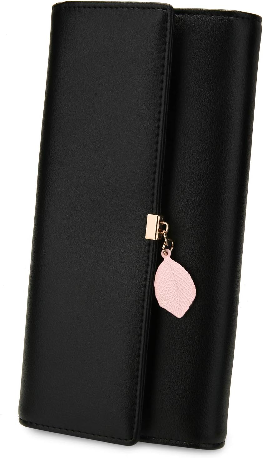 Small Wallet for Women RFID Blocking Genuine Leather Leaf Pendant Snap Card Holder Organizer Girls Zipper Coin Purse