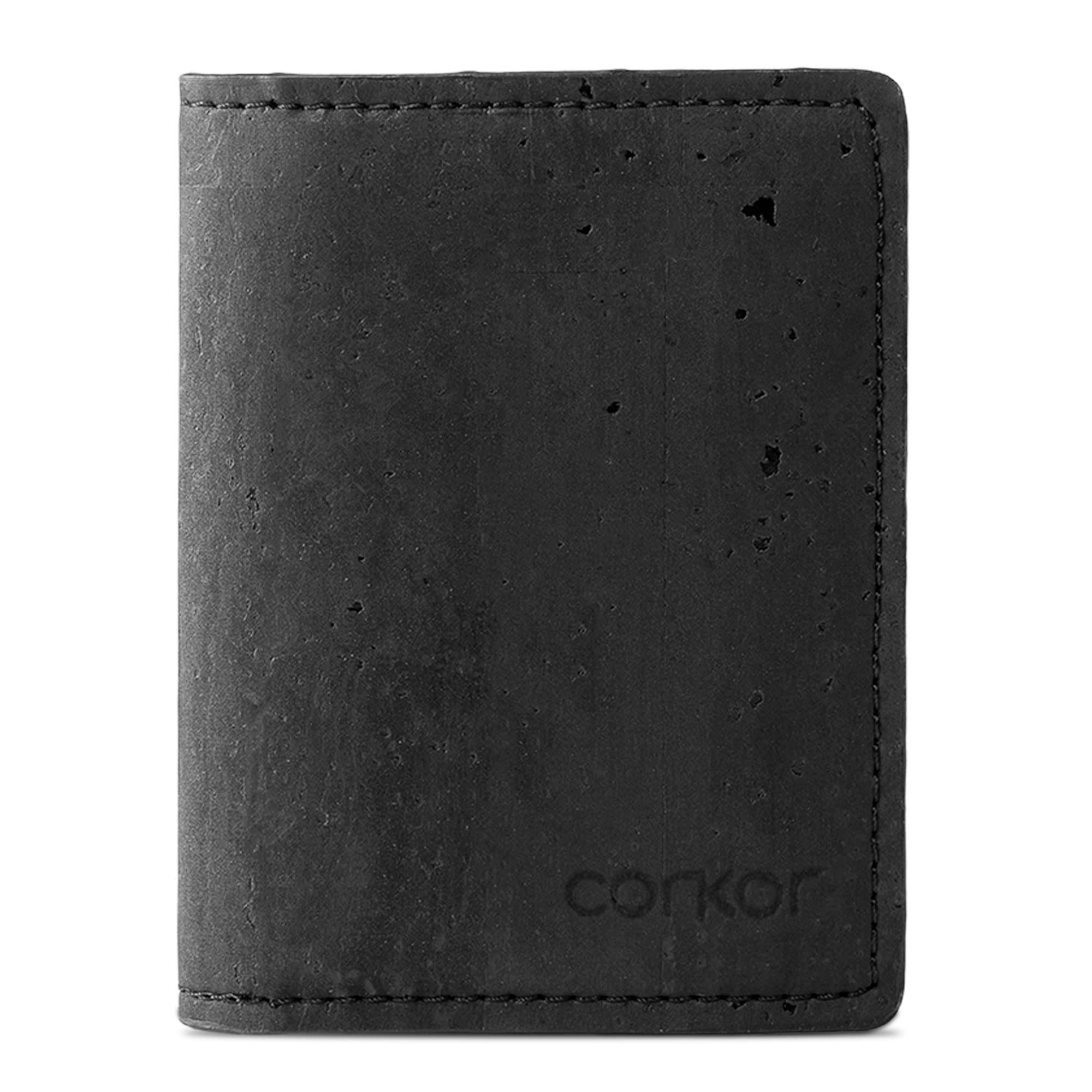 Corkor RFID Wallet Slim Men Women Minimalist Vegan Non Leather Vegetarian Cork, Black, Small