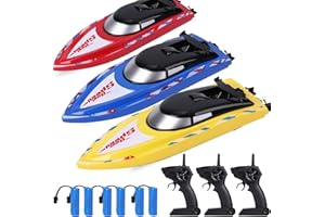 FUNSLANE 3Pack RC Boat Remote Control Boats for Pools Lakes.4 GHz RC Boat for Boys 4-7 8-12 Years with 4 Rechargeable Batteries