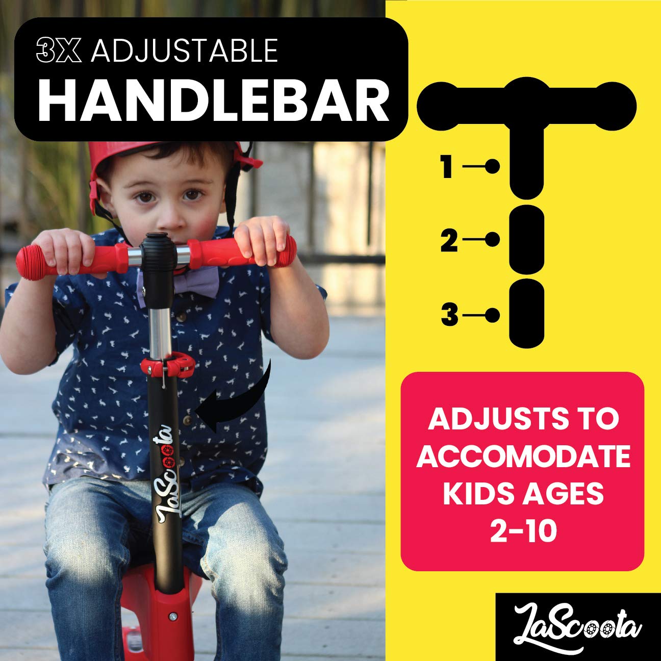 Lascoota Kick Scooter for Kids Adjustable Height w/ExtraWide Deck PU