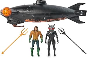 DC Comics, Aquaman vs Black Manta Battle Set, 4-inch Action Figures, Manta Sub with Lights & Sounds, Collectible Superhero Kids Toys for Boys & Girls