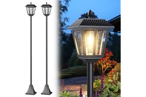 GRELUNA 68" Solar Lamp Post Lights 2Pack, Outdoor Post Lights Waterproof, Pole Lights Outdoor, Decorative Lamp for Garden, Patio, Lawn, Pathway, Driveway, Front/Back Door, Warm White (2)