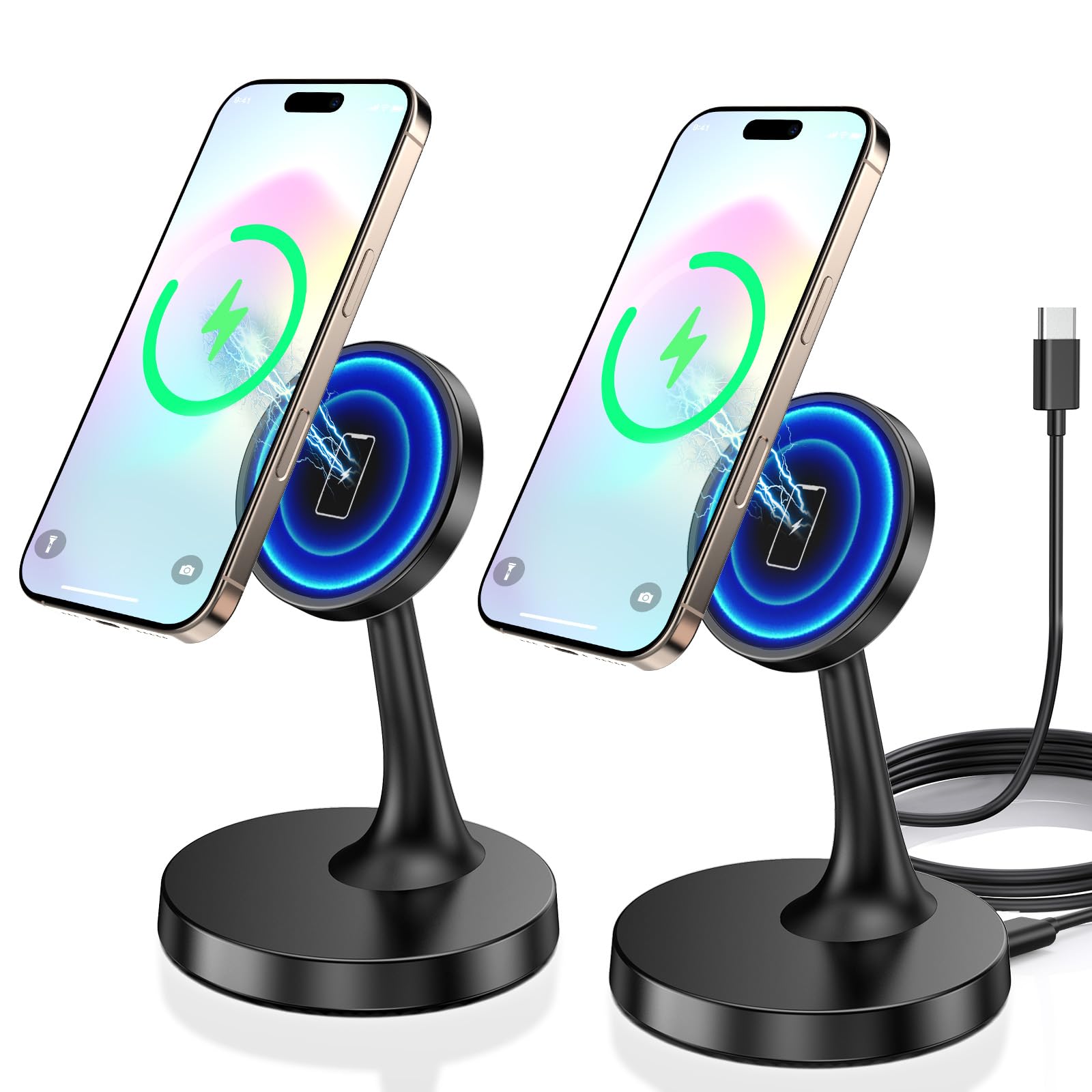 Photo 1 of 2 Pack Magnetic Wireless Charger iPhone, 15W Fast Mag-Safe Charger Stand for iPhone 17/17 Air/17 Pro/17 Pro Max 16/15/14/13/12 Series Magnet Wireless Charging Station/Pad for AirPods- Gifts Ideas