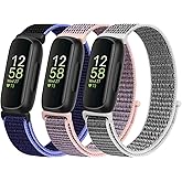 WNIPH Nylon Bands Compatible with Fitbit Inspire 3/2/HR/Ace 3/2, Breathable Sport Replacement Straps, Soft Adjustable Solo Loop, New Midnight Blue+Pink Sand+Seashell