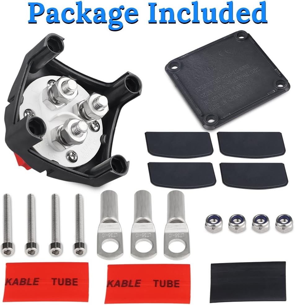 WATERWICH Battery Disconnect Switch Kit 1-2-both-off Isolator Marine Battery Switches 200/1250 Amp Waterproof for Ship Boat Yacht RV Camper Truck Car Vehicle(1-2-Both-Off with 3 Copper Ring Terminal): Automotive