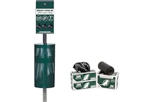 ZERO WASTE USA 5' Tall Rust Proof Aluminum Low Profile Dog Waste Station for Roll Bags (most popular bags) with 400 waste bags & 25 can liners (Matte Green)