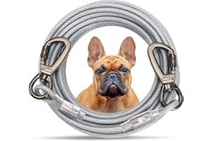 AYIFFWTEO Tie Out Cable for Dogs,10/20/30/ 50FT Long Dog Leash,Dog Runner for Yard Heavy Duty, Dog Chains for Outside, Sturdy Long Line Lead for Dogs Training Outdoor in Camping or Yard (Silver,30ft)