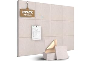 JBER Large Cork Board Alternative 48" x 36" - 12 Pack Self-Adhesive Felt Bulletin Board Tiles, Pin Board Vision Board for Wal