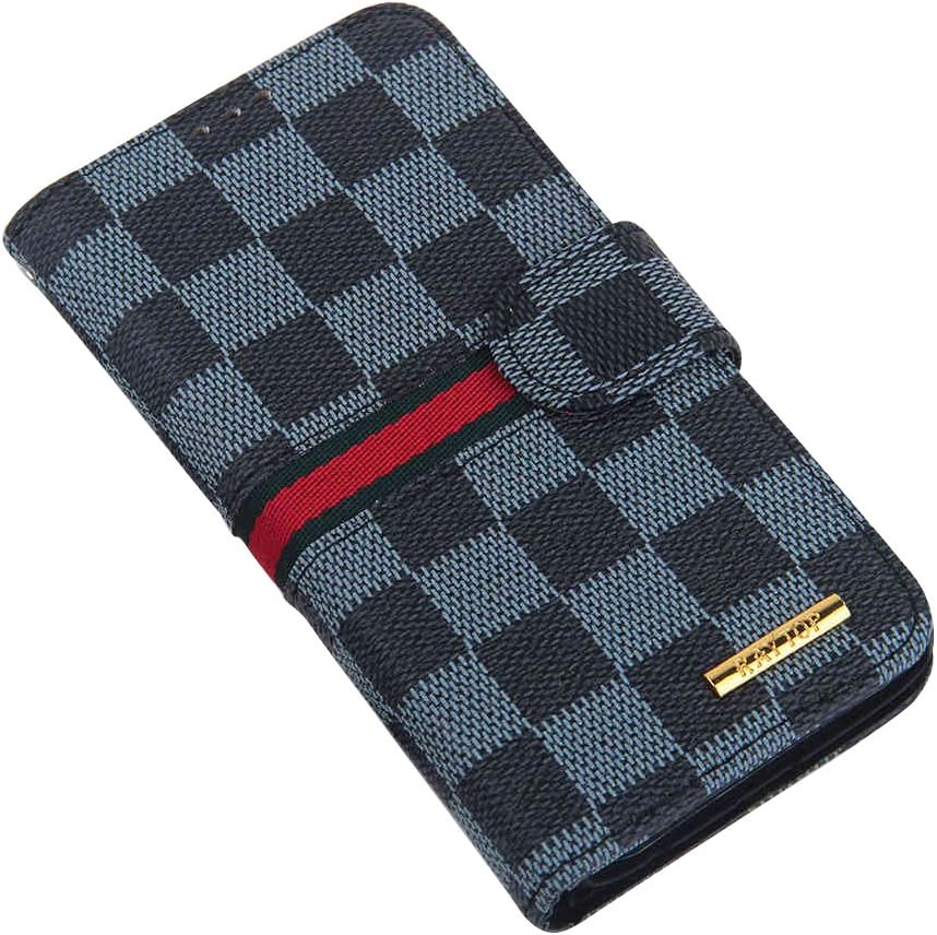 RAYTOP Luxury Classic Black Check Leather Cases Kickstand for Apple iPhone 6 4.7 Inches Flip Covers Wallet Plaid Stripes Men Vintage Decent Business Sytle Multipurpose