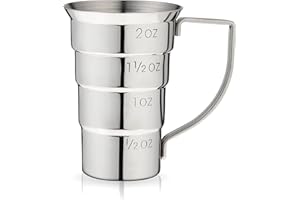 Viski Stepped Jigger with Handle, 4 Measurement Markings, Measuring Cup for Cocktail Recipes, 0.5 oz, 1 oz, 1.5 oz, & 2 oz, S