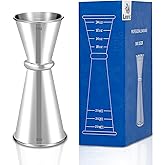 Lexenic 2oz 1oz Premium Japanese Jigger with 7 Measurements Inside for Bartender, 304 Stainless Steel Heavy-Duty Jigger, Bar