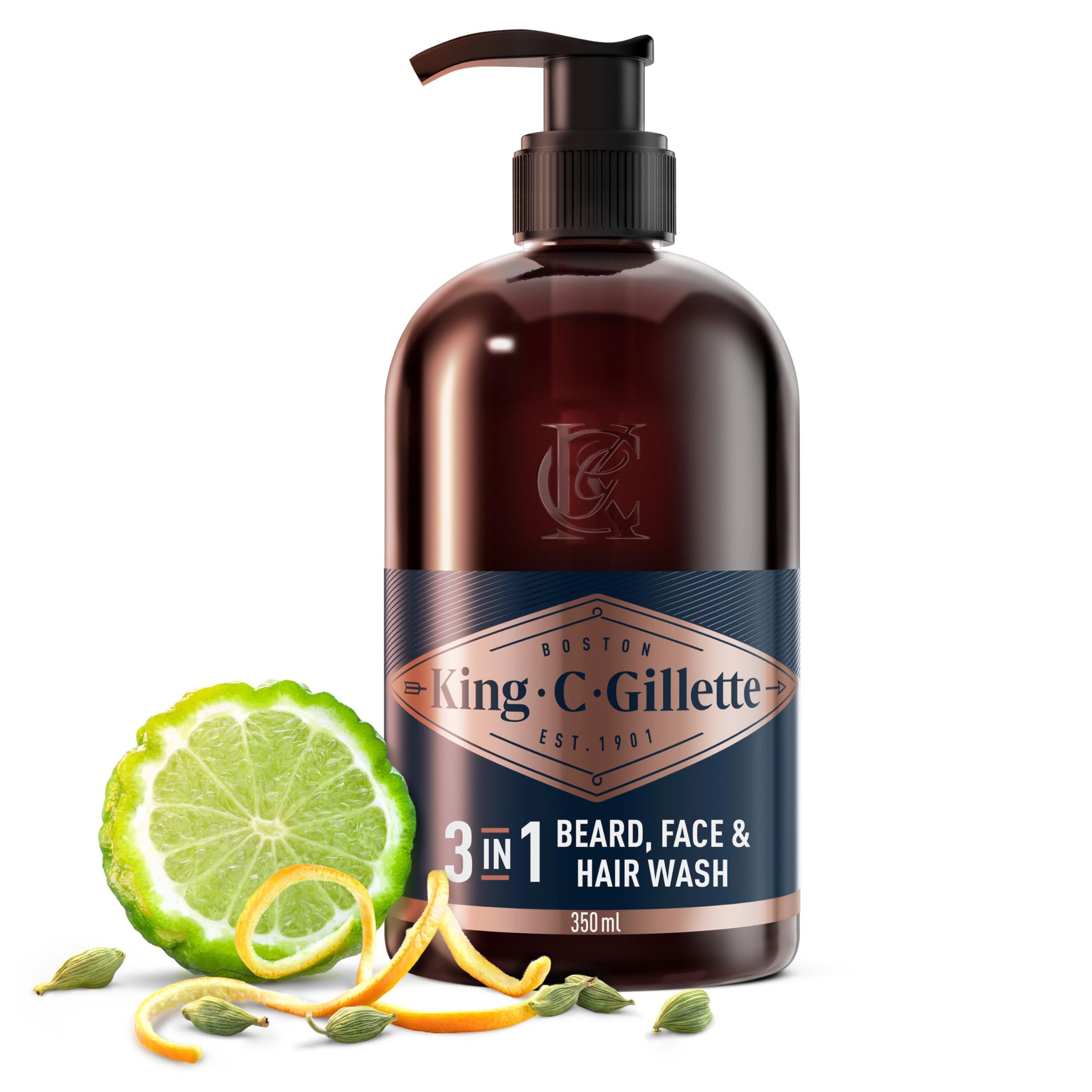 King C. Gillette Beard Shampoo & Face Wash, 350 ml, with Coconut Water, Argan Oil & Avocado Oil, Helps Beard Growth