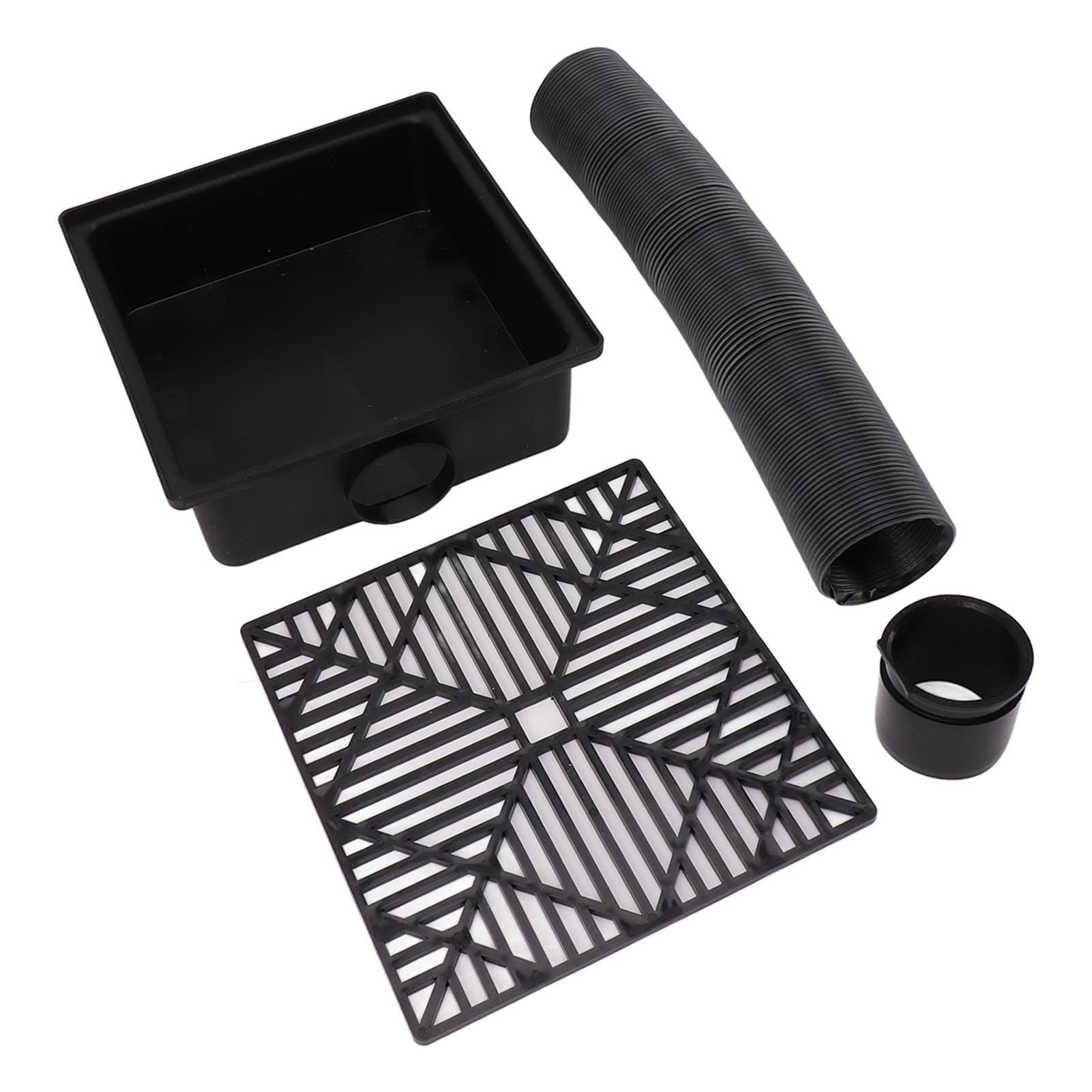 EIMSOAH Square Catch Basin Drain Kit,8.5x8.5 Inch Low Profile Catch Basin Drainage Downspout Extension Kit with Flexible Pipe, No Deep Dig Needed, Pipe Stretched Length 5.1ft