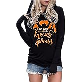 Susongeth Halloween Sanderson Sisters Fashion Hoodie Women Halloween Hocus Pocus Long Sleeve T-Shirt Lightweight Pullover Top