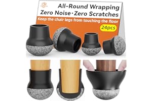 PROTSTORLIFE 24pcs Chair Leg Floor Protectors for Hardwood Floor |Protect Wood Tile Floors Chair Leg Caps with Wrapped Felt Pads| Anti-Scratch Reduce Noise | Fit Angled Chair Legs| Black Round M Fit:0.8"-1.0"