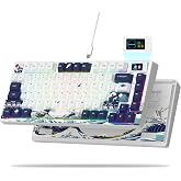 Womier SK80 75% Keyboard with Color Multimedia Display Gaming Keyboard | Creamy Sound Mechanical Wired Hot Swappable Gasket RGB Custom Key board, Pre-lubed Stabilizer for Mac/Win, White Kanagawa