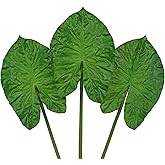 DILATATA Artificial Alocasia Leaves with Long Stem – 3 Pcs Real Touch Tropical Plants Palm Leaves Fake Plants Jungle Leaves for Home Décor Wedding Party - 25 Inch
