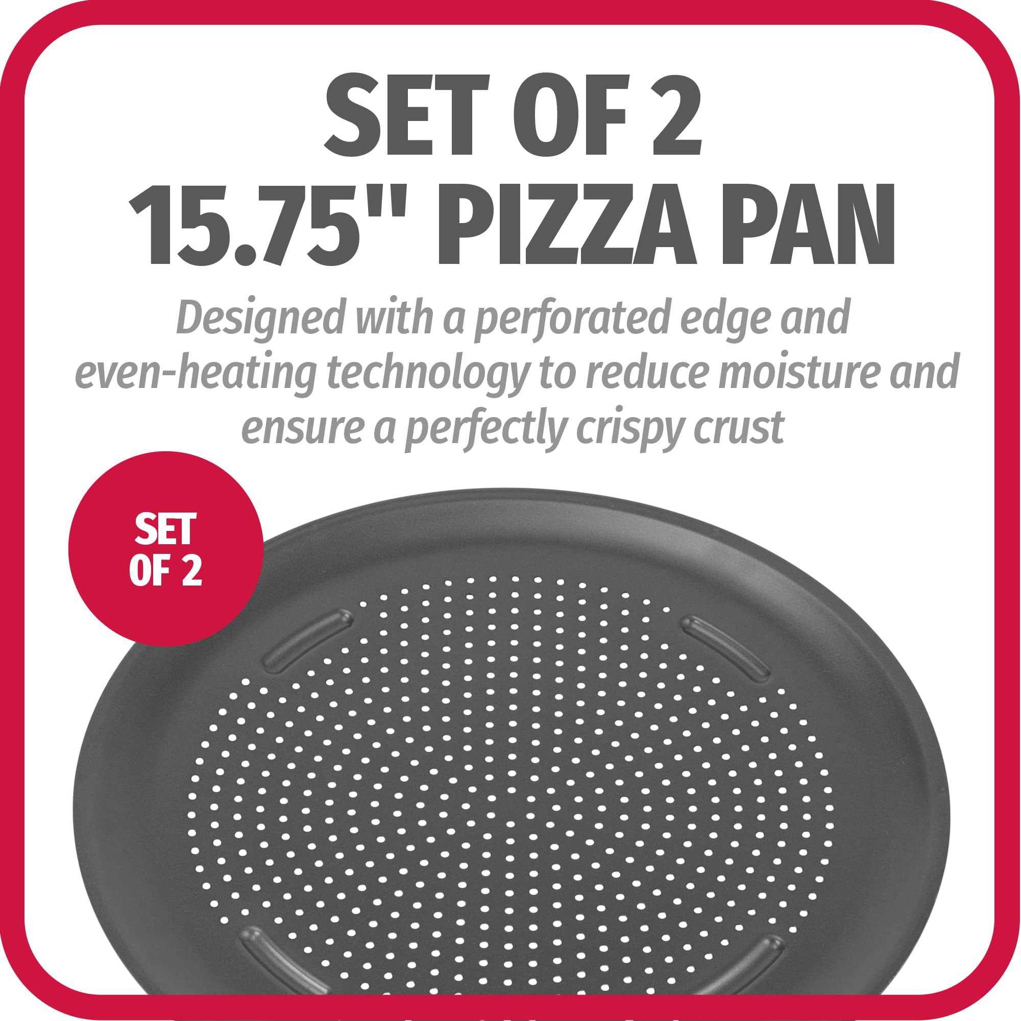 GoodCook AirPerfect Nonstick 16” Pizza Pan - Set of 2 - Pizza Trays for Oven, Perforated Round Pizza Pan, Carbon Steel Baking Pan, Homemade, Frozen & Leftover Slices