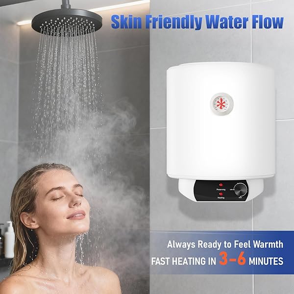 TANKLESS WATER HEATER ELECTRIC 8 GALLON HOT WATER HEATER FOR BATHROOM KITCHEN 110V 2200W, WALL MOUNTED (WHITE, 8G)