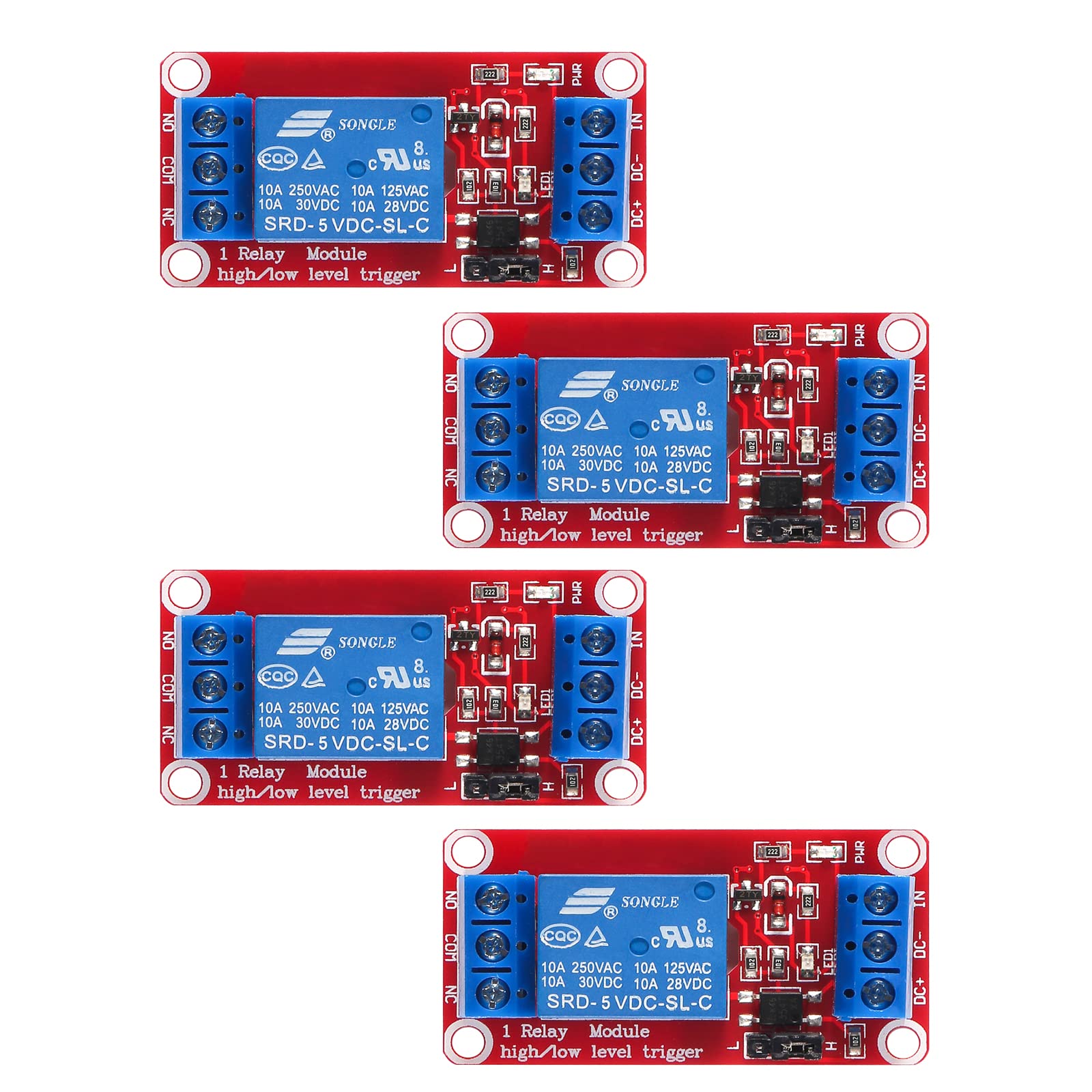 Photo 1 of AEDIKO 4pcs DC 5V Relay Module - 1 Channel Relay Switch Board with Optocoupler Isolation, High or Low Level Trigger