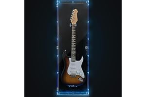 Starfavor Acrylic Electric Guitar Display Case, Wall Mounted, Lockable UV-Protected Guitar Storage Cabinet with LED Lights 7 Colors, Coffin Hard Case for Electric Guitar Bass SGC-001E