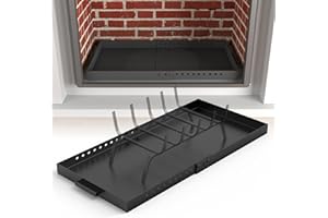 Air Jade Fireplace Tray, Galvanized Steel Ash Pan with Handles for Collecting Ash, Adjustable Up to 31.5" x 13" Ember Holder Fireplace Pan, Black, Rectangle
