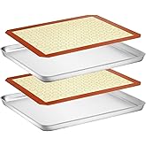 Wildone Baking Sheet with Silicone Mat Set, Stainless Steel Cookie Pan with Baking Mat, Size 16 x 12 x 1 Inch, Set of 4-2 She