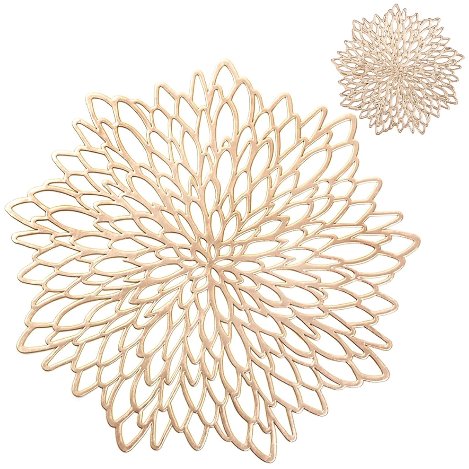 MI CASA Placemats and Coaster Set of 4, Gold Round Table Placemats Dining Table Mats Heat Resistant Anti-slip and Washable Place Mats for Christmas, Wedding, Dinner Parties, Restaurant, Hotel