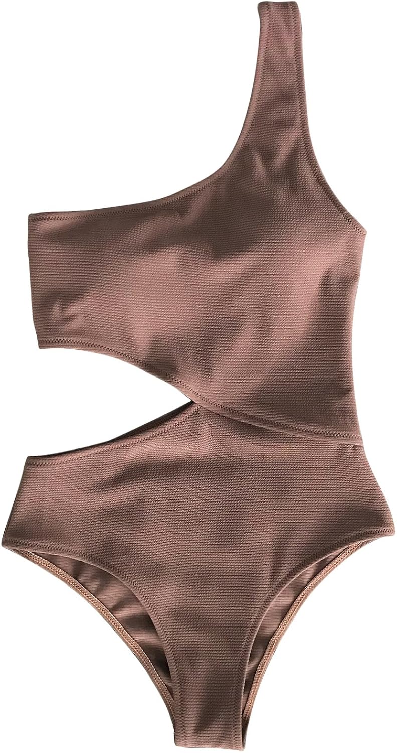 cutout ribbed one shoulder swimsuit