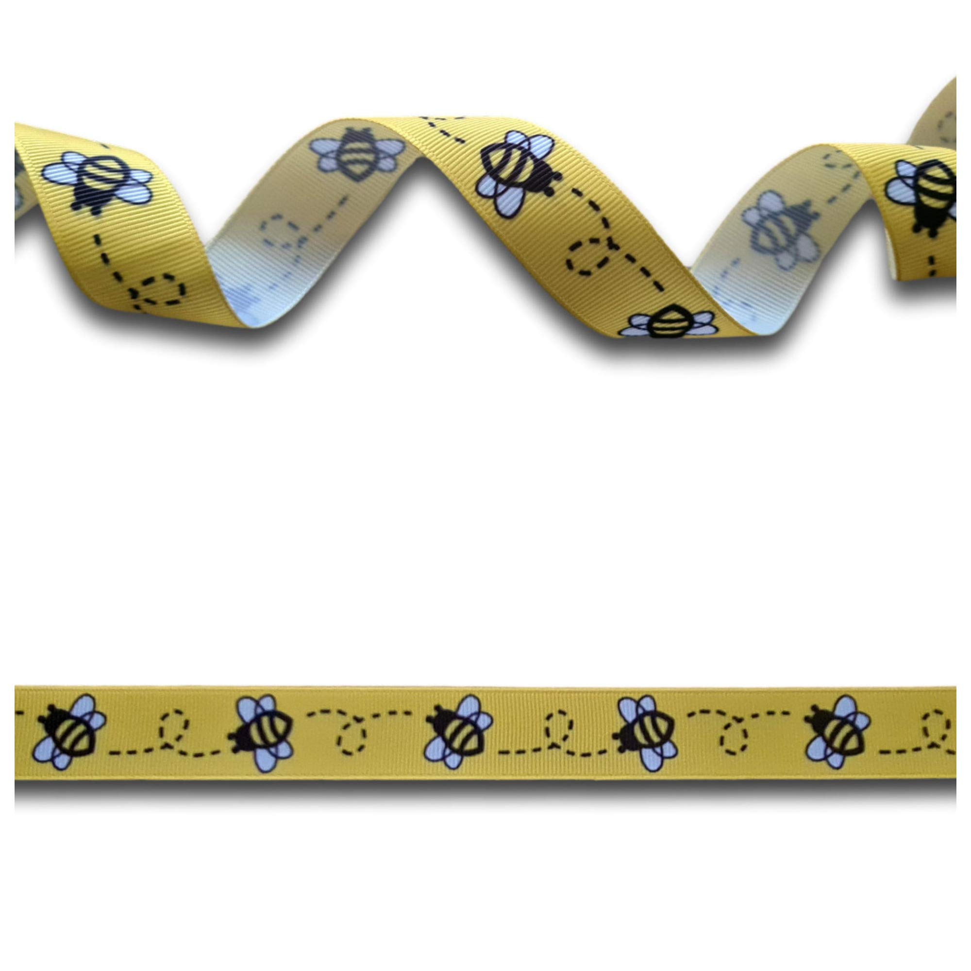 Yellow Golden Bumble Bee Grosgrain Ribbon 22mm Wide 5 Yards (4.57 metres), Ideal for Craft Projects, Scrapbooking, DIY Hair Bows, Present Wrapping etc.