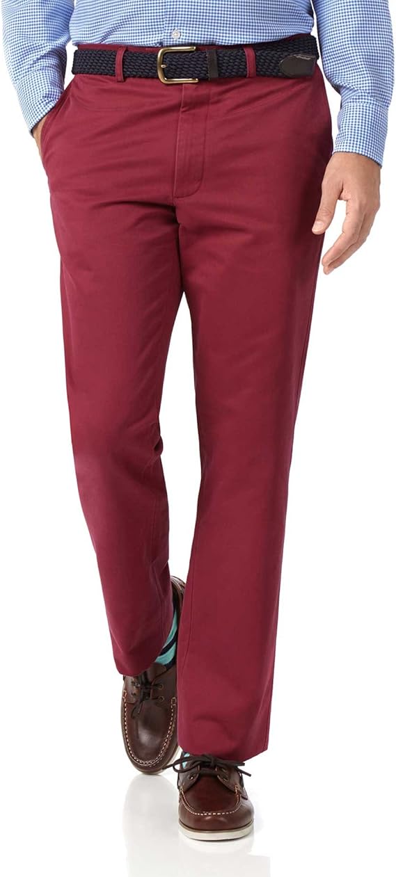 Red Classic Fit Flat Front Washed Cotton Chino Pants at Amazon Men’s