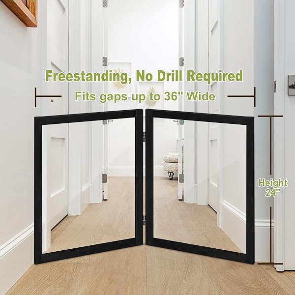 LZRS CLEAR DOG GATE FOR INDOOR USE – TRANSPARENT PET FENCE WITH SOLID HARDWOOD AND PLASTIC BOARD, STYLISH & DURABLE FREESTANDING PET GATE FOR DOORWAYS, STAIRS AND HALLWAYS-2 PANEL BLACK