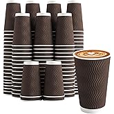 Clawsoff 16 oz Coffee Cups Disposable, 90 Count Insulated Paper Coffee Cups, Corrugated Ripple Wall Design Paper Cup, Hot Cold Drinking Cup for Party, Picnic, Travel, Business, Home