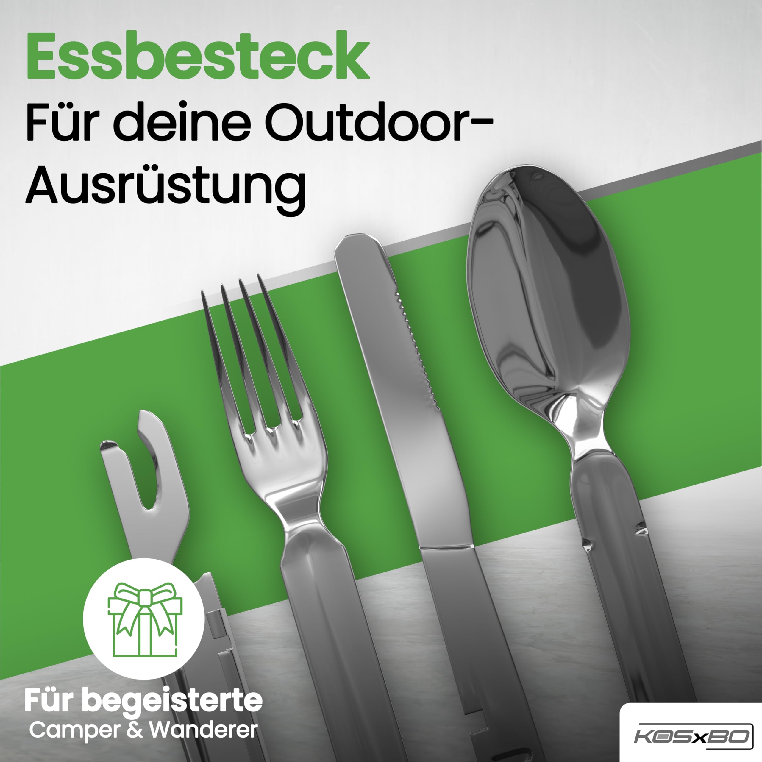 BUNDESWEHR EDELSTAHL BESTECK CAMPINGBESTECK 4-TEILIG CAMPING BESTECKSET ALS ESSBESTECK FESTIVAL OUTDOOR BESTECK 3