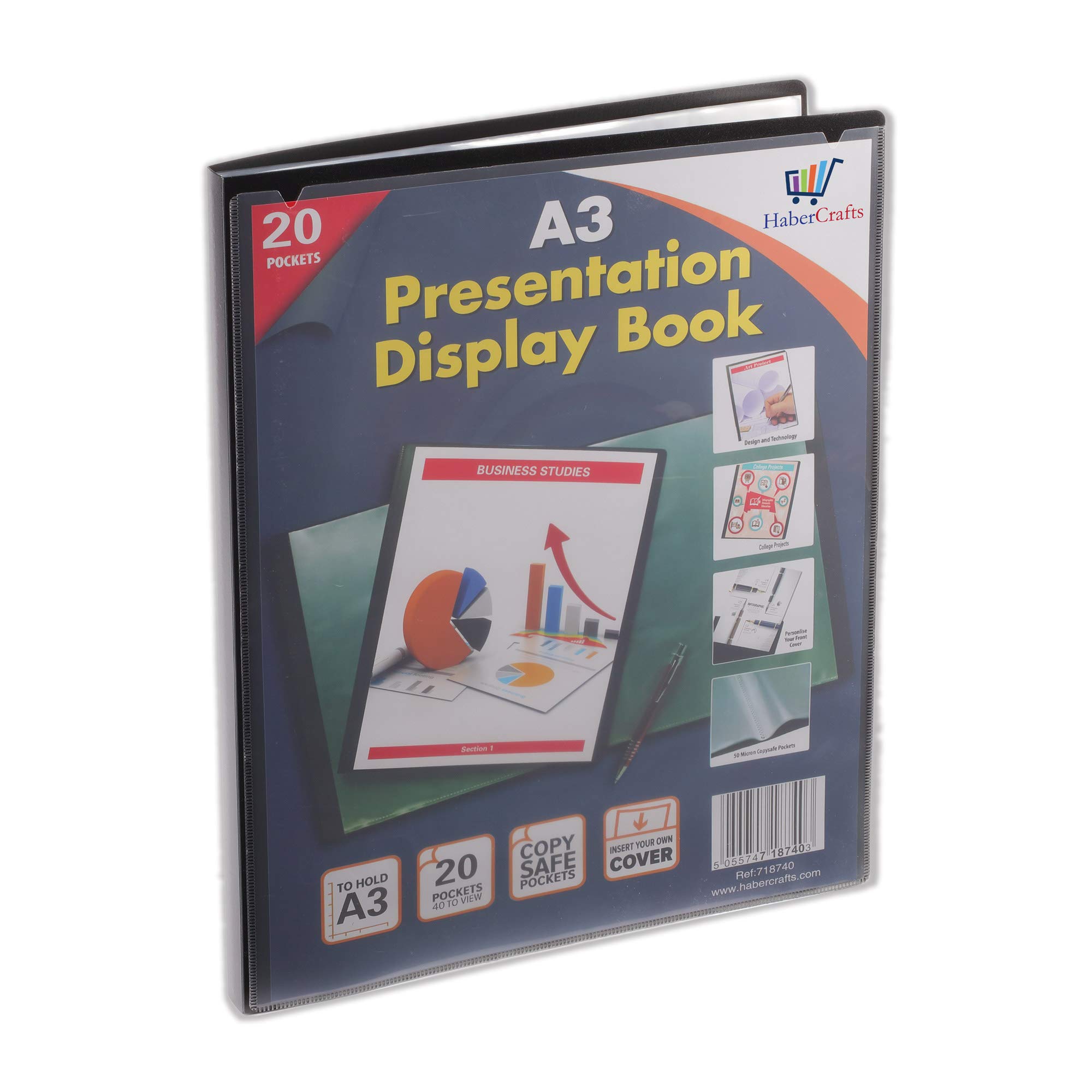 A3 20 Pocket Display Book Presentation Folder Portfolio (40 Views) Project Book Certificate Folder Plastic Wallets (1 Book)
