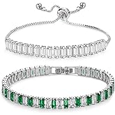 Wovanoo 2 Pieces Tennis Bracelets for Women Cubic Zirconia Bracelet Rhinestone Adjustable Slider Bracelets