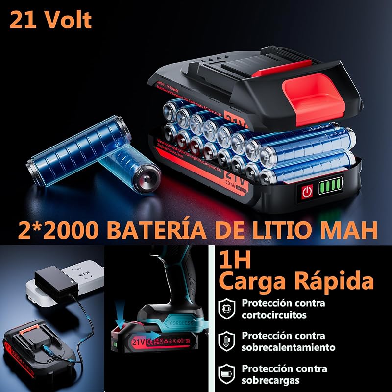 Furadeira de percussão a bateria 21V, perfuradora a bateria (azul)