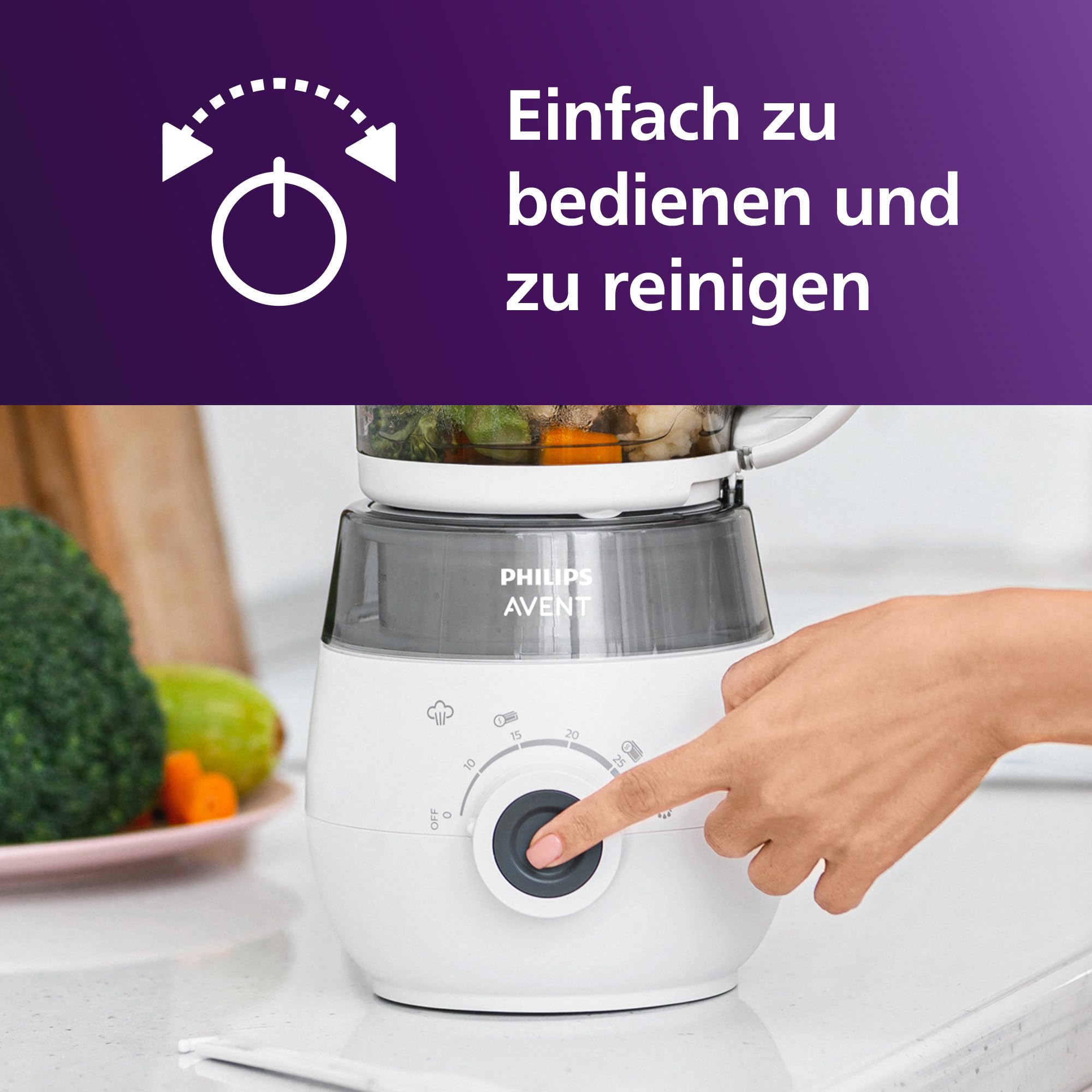 Philips Avent Geschenkset mit Dampfgarer und Mixer – 4-in-1-Babynahrungszubereiter, Dampfgaren, Mixen, Entfrosten und Aufheizen von Babynahrung, mit Milchbehältern und Deckeln, SCF883/20 6