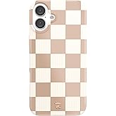 VELVET CAVIAR Checkered Phone Case for iPhone 16 Plus for Women - Compatible with MagSafe [10ft Drop Tested] - Girly Cute Protective Designer Cover - Nude Neutral Aesthetic