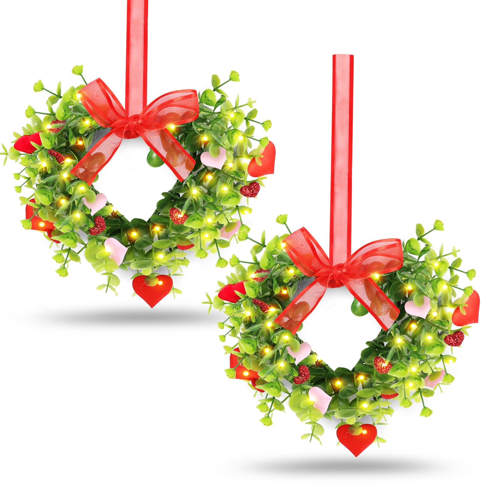 View 1 of 2Pcs 12 inch Valentine's Day Wreaths Hanging Valentine Door Sign Decor Heart Rustic Farmhouse Mini Cabinets Wreaths Decoration for Wedding Anniversary Home Wall Window