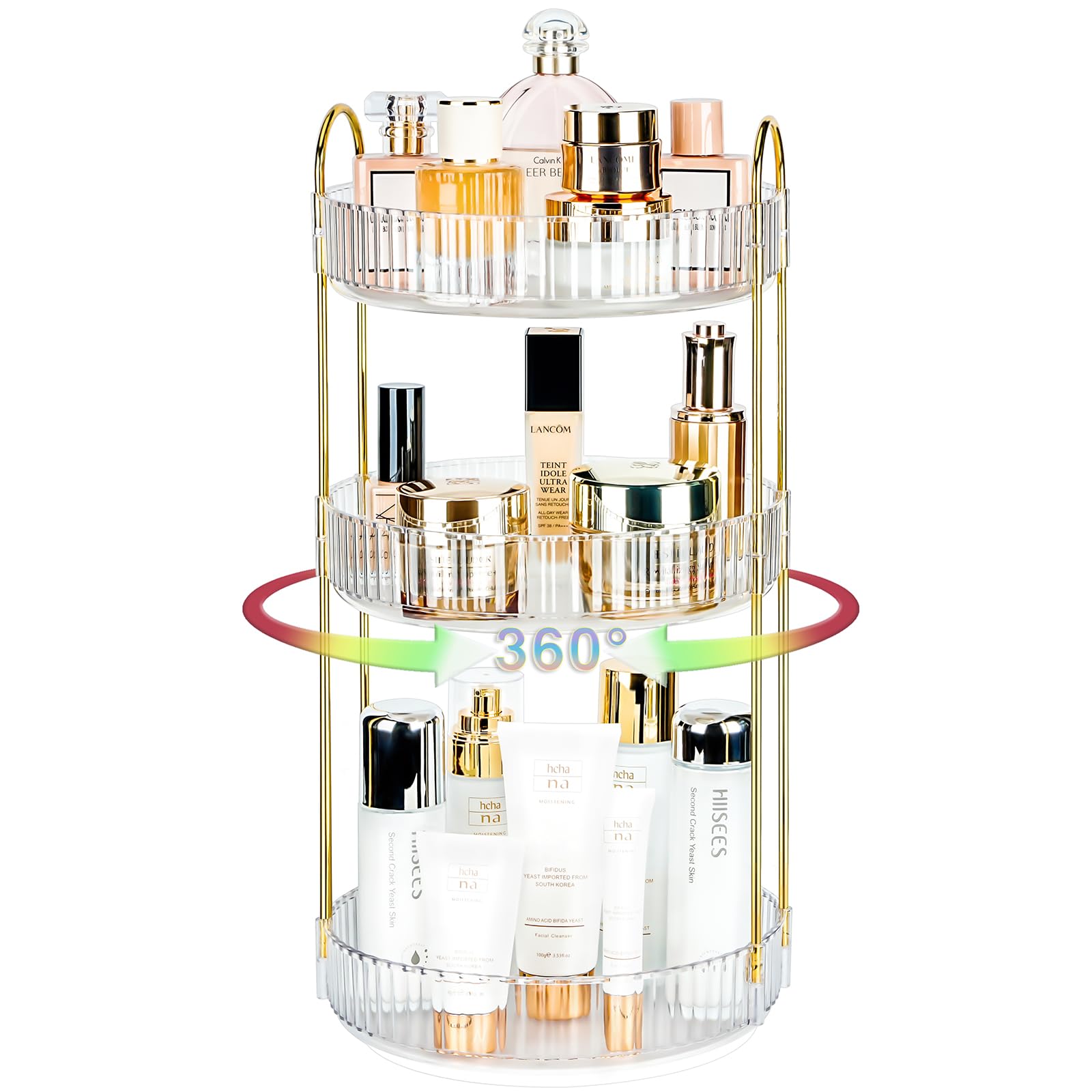 Niluks 360 Rotating Makeup Organizer - Large Capacity Spinning Perfume & Cosmetic Skincare Holder for Countertop (Pearl White, 3 Tier)